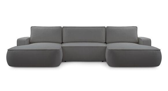 Canapé Panoramique En Tissu Gris Foncé Ablia U 364/168/87 Cm - Avec Coffre Et Fonction Lit
