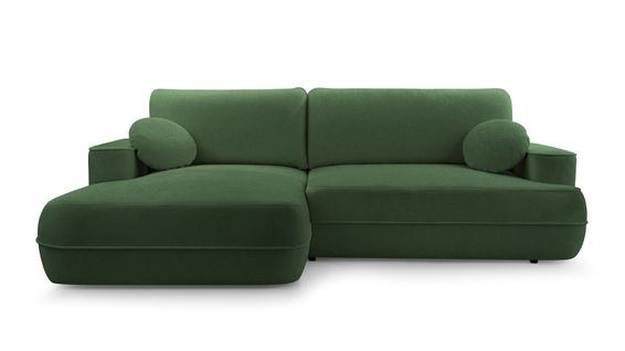 Canapé D'angle Gauche En Tissu Vert Peoni 267/168/87 Cm - Avec Coffre Et Fonction Lit