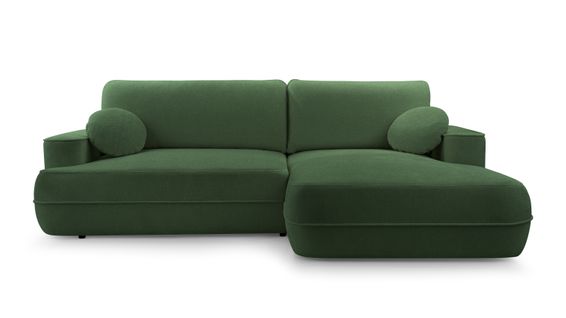 Canapé D'angle Droit En Tissu Vert Peoni 267/168/87 Cm - Avec Coffre Et Fonction Lit