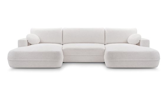 Canapé Panoramique En Tissu Blanc Peoni U 364/168/87 Cm - Avec Coffre Et Fonction Lit