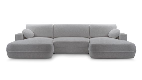 Canapé Panoramique En Tissu Gris Clair Peoni U 364/168/87 Cm - Avec Coffre Et Fonction Lit