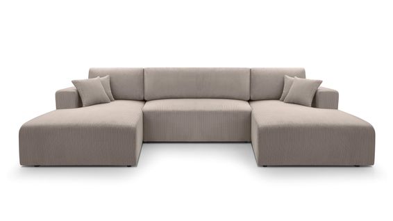 Canapé Panoramique En Velours Côtelé Beige Catea U  364/145/85 Cm - Coffre + Lit