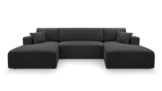 Canapé Panoramique En Velours Côtelé Gris Foncé Catea U  364/145/85 Cm - Coffre + Lit