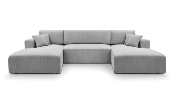 Canapé Panoramique En Velours Côtelé Gris Clair Catea U  364/145/85 Cm - Coffre + Lit