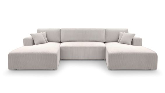 Canapé Panoramique En Velours Côtelé Crème Catea U  364/145/85 Cm - Coffre + Lit