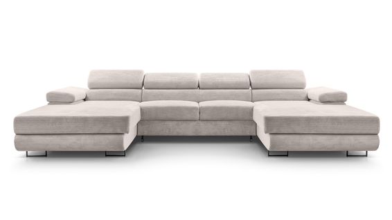 Canapé Panoramique En Velours Côtelé Crème Arborio U 352/202/90 Cm - Coffre + Lit