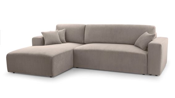 Canapé D'angle Gauche En Velours Côtelé Beige Catea  279/145/84 Cm - Coffre + Lit