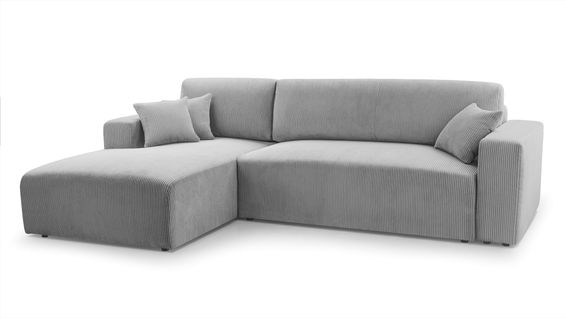 Canapé D'angle Gauche En Velours Côtelé Gris Clair Catea  279/145/84 Cm - Coffre + Lit