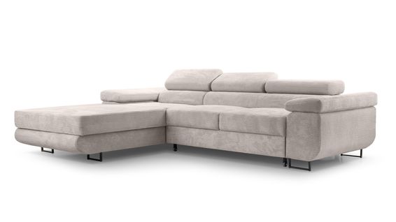 Canapé D'angle Gauche En Velours Côtelé Crème Arborio 280/203/90 Cm - Coffre + Lit