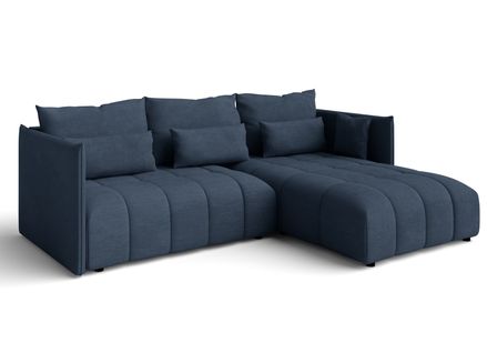 Canapé D’angle Réversible En Tissu Bleu Cosmova 245x182x83 Cm – Avec Coffre Et Fonction Lit