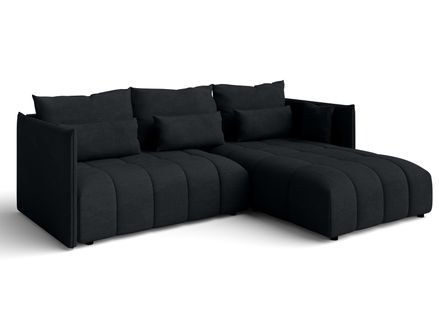 Canapé D’angle Réversible En Tissu Noir Cosmova 245x182x83 Cm – Avec Coffre Et Fonction Lit