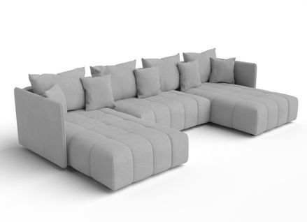 Canapé Panoramique En Tissu Gris Clair Veliro U 353/180/83 Cm - Avec Coffre Et Fonction Lit