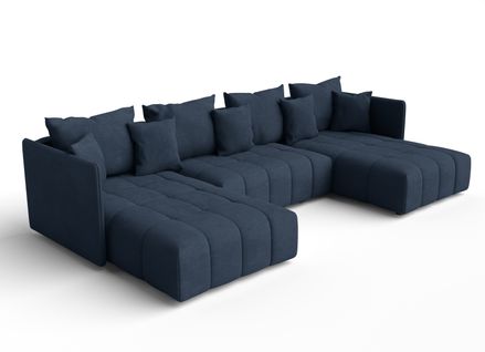 Canapé Panoramique En Tissu Bleu Veliro U 353/180/83 Cm - Avec Coffre Et Fonction Lit