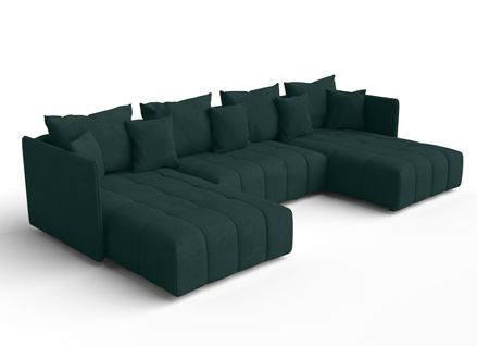 Canapé Panoramique En Tissu Vert Veliro U 353/180/83 Cm - Avec Coffre Et Fonction Lit