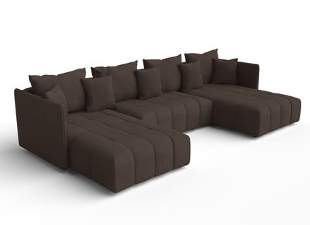 Canapé Panoramique En Tissu Marron Veliro U 353/180/83 Cm - Avec Coffre Et Fonction Lit