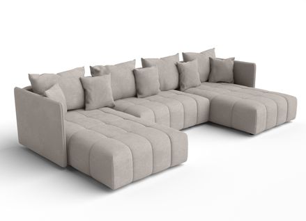 Canapé Panoramique En Tissu Beige Veliro U 353/180/83 Cm - Avec Coffre Et Fonction Lit