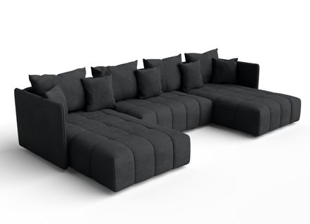 Canapé Panoramique En Tissu Gris Veliro U 353/180/83 Cm - Avec Coffre Et Fonction Lit