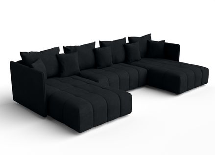 Canapé Panoramique En Tissu Noir Veliro U 353/180/83 Cm - Avec Coffre Et Fonction Lit