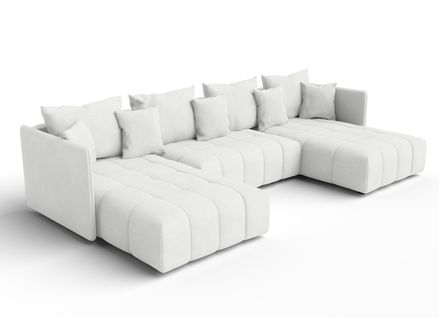 Canapé Panoramique En Tissu Blanc Veliro U 353/180/83 Cm - Avec Coffre Et Fonction Lit