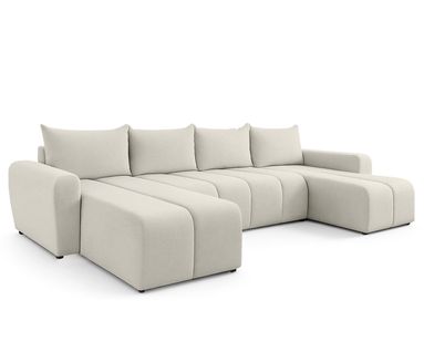 Canapé Panoramique En Tissu Noir Ferrande U  318/149/91 Cm- Avec Coffre Et Fonction Lit