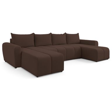 Canapé Panoramique En Tissu Noir Ferrande U  318/149/91 Cm- Avec Coffre Et Fonction Lit