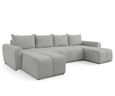 Canapé Panoramique En Tissu Noir Ferrande U  318/149/91 Cm- Avec Coffre Et Fonction Lit