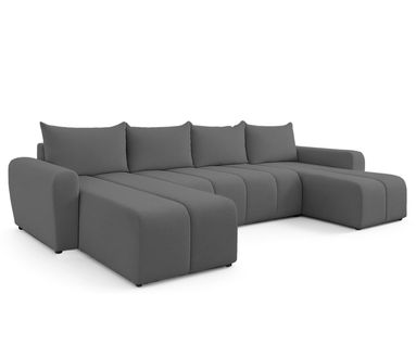 Canapé Panoramique En Tissu Noir Ferrande U  318/149/91 Cm- Avec Coffre Et Fonction Lit