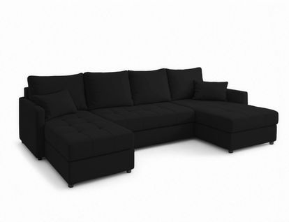 Canapé Panoramique En Tissu Noir Dolceo U 287/140/73 Cm - Avec Coffre Et Fonction Lit