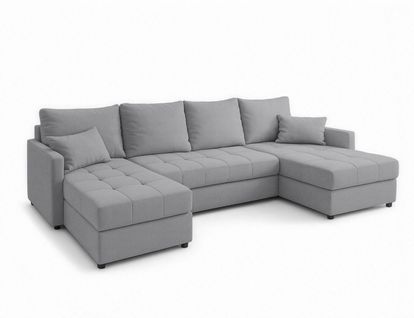 Canapé Panoramique En Tissu Argenté Dolceo U 287/140/73 Cm - Avec Coffre Et Fonction Lit