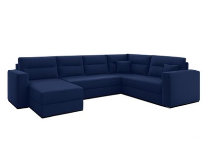 Canapé Panoramique En Tissu Bleu Foncé Lovere U  314/217/90 Cm - Avec Coffre Et Fonction Lit