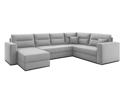 Canapé Panoramique En Tissu Gris Lovere U  314/217/90 Cm - Avec Coffre Et Fonction Lit