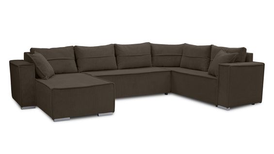 Canapé Panoramique En Velours Côtelé Marron Lovere U 314/217/90 Cm - Avec Coffre Et Fonction Lit