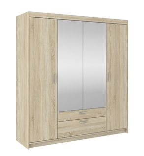 Armoire Avec Miroir 4 Portes 2 Tiroirs Storicos Imitation Chêne Sonoma L.176,3 Cm - Design Moderne