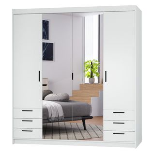 Armoire Avec Miroir 4 Portes 6 Tiroirs Storicos Blanc L.176,3 Cm - Design Moderne