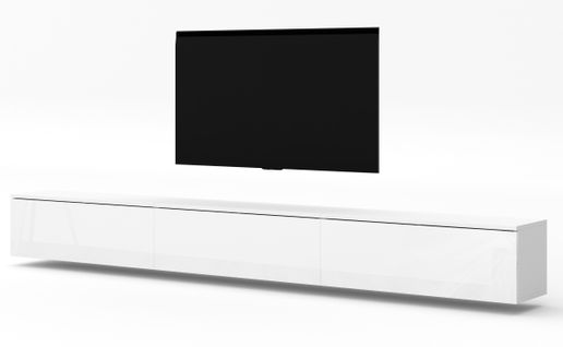 Meuble TV Suspendu Loriano 300 Cm Blanc Mat Et Brillant 300/34/32 - Push-to-open
