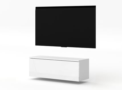 Meuble TV Suspendu Loriano 100 Cm Blanc Mat Et Brillant 100/34/32 - Push-to-open