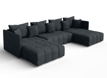 Canapé Panoramique En Tissu Gris Mersino U 353/180/83 Cm - Avec Coffre Et Fonction Lit