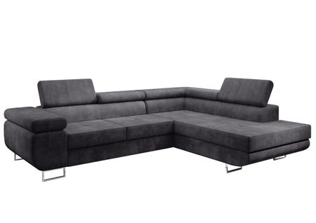 Canapé D'angle Droit En Tissu Gris Foncé Kanya 275/202/90 Cm - Avec Coffre Et Fonction Lit