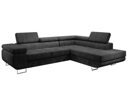 Canapé D'angle Droit En Tissu Gris Kanya 275/202/90 Cm - Avec Coffre Et Fonction Lit