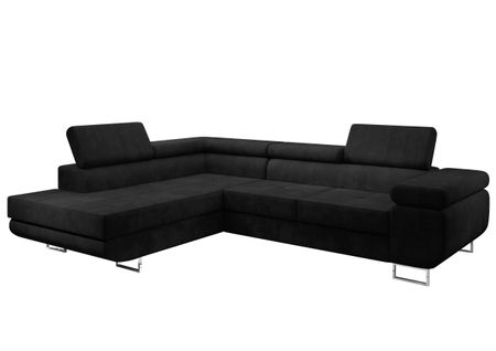 Canapé D'angle Gauche En Tissu Noir Kanya 275/202/90 Cm - Avec Coffre Et Fonction Lit