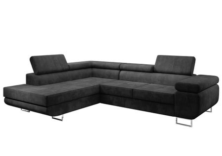 Canapé D'angle Gauche En Tissu Gris Kanya 275/202/90 Cm - Avec Coffre Et Fonction Lit