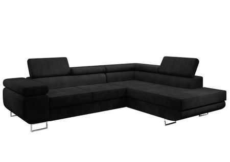 Canapé D'angle Droit En Tissu Noir Kanya 275/202/90 Cm - Avec Coffre Et Fonction Lit