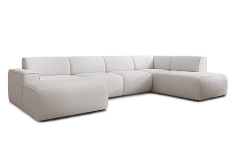 Canapé Panoramique Droit En Tissu Didim U 378/220/78 Cm - Blanc