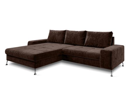 Canapé D'angle Gauche En Tissu Marron Artemia 275/192/81 Cm - Avec Coffre Et Fonction Lit