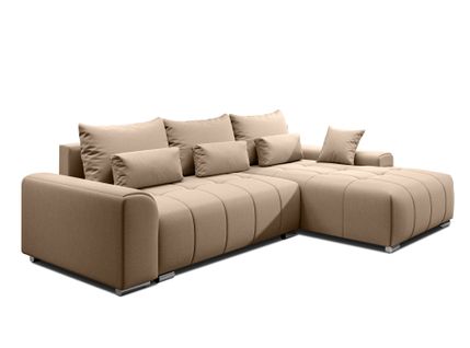 Canapé D’angle Réversible En Tissu Beige Rivolli 260x179x98 Cm – Avec Coffre Et Fonction Lit