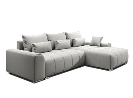 Canapé D’angle Réversible En Tissu Gris Rivolli 260x179x98 Cm – Avec Coffre Et Fonction Lit