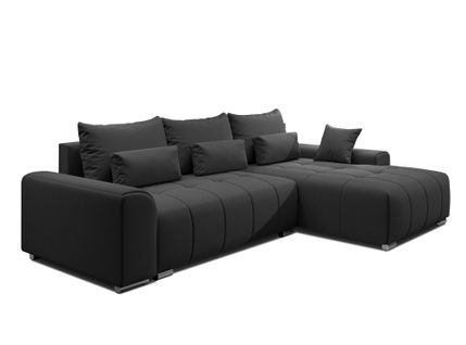 Canapé D’angle Réversible En Tissu Noir Rivolli 260x179x98 Cm – Avec Coffre Et Fonction Lit