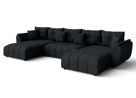 Canapé Panoramique En Tissu Noir Antalya U 382/190/91 Cm - Avec Coffre Et Fonction Lit