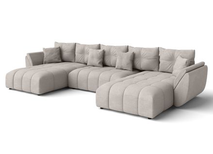 Canapé Panoramique En Tissu Beige Antalya U 382/190/91 Cm - Avec Coffre Et Fonction Lit