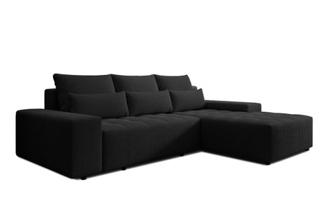 Canapé D’angle Réversible En Tissu Noir Alvorada 280x184x88 Cm – Avec Coffre Et Fonction Lit